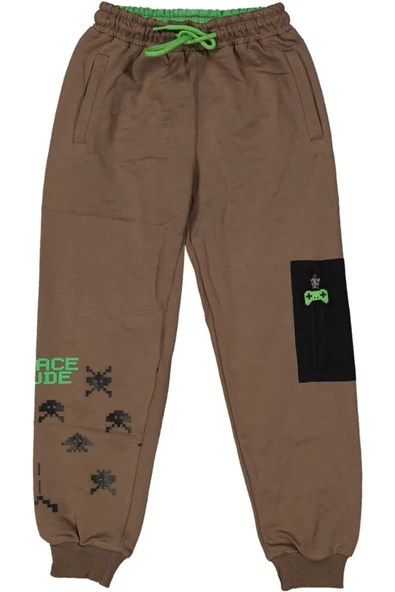 Çocuk Manşetli Cep Fermuarlı Baskılı Eşofman Alt BGL-ST03607 - 3