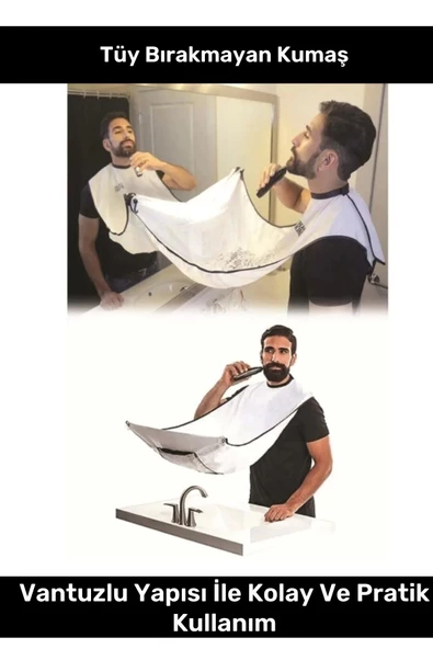 Premium Pratik Vakumlu Aynaya Yapıştırma Aparatlı Evde Saç Sakal Kesme Beyaz Tıraş Örtüsü - 2