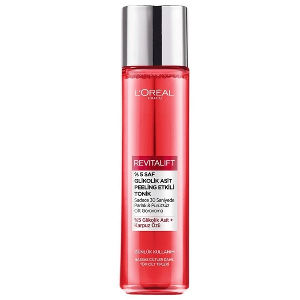 L'Oreal Paris Revitalift Parlak&pürüzsüz, Koyu Leke Karşıtı Peeling Etkili Tonik, %5 Saf Glikolik Asit 180 ml
