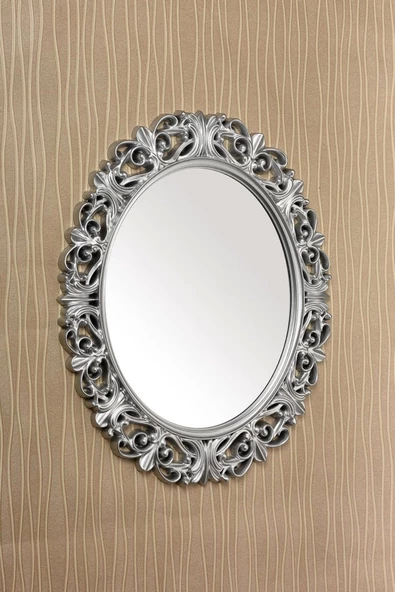 Dekoratif Oval Ayna Gümüş Gri