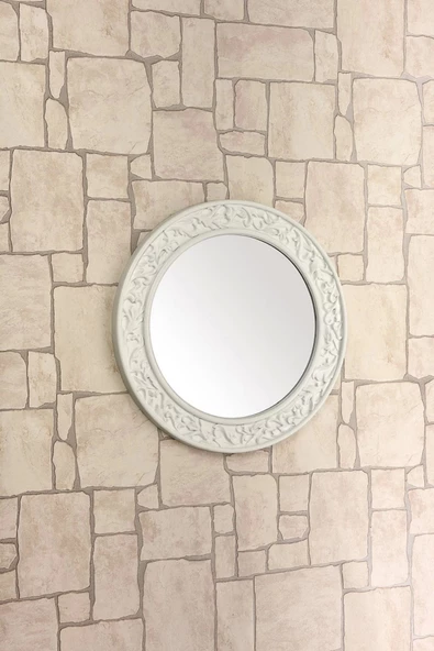 Dekoratif Yuvarlak Ayna Beyaz