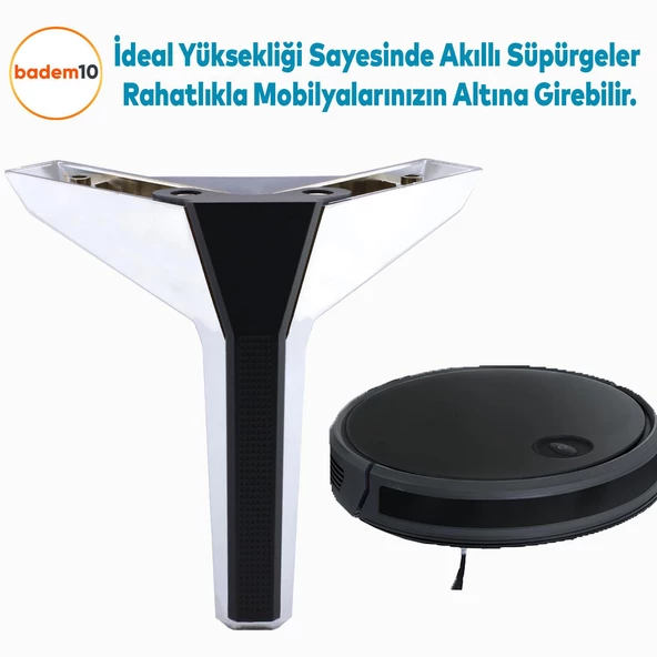 Moda Lüks Mobilya Oturma Grubu Kanepe Sehpa TV Ünitesi Koltuk Ayağı Baza Ayakları Krom Siyah 14 cm - 5