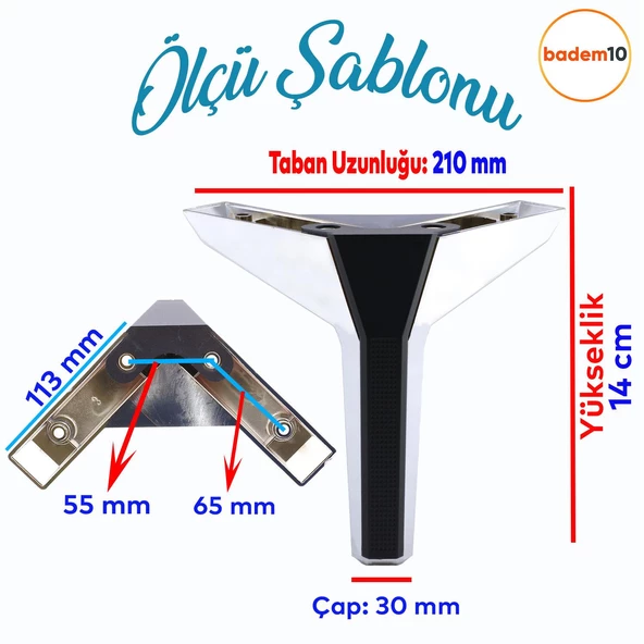 Moda Lüks Mobilya Oturma Grubu Kanepe Sehpa TV Ünitesi Koltuk Ayağı Baza Ayakları Krom Siyah 14 cm - 2