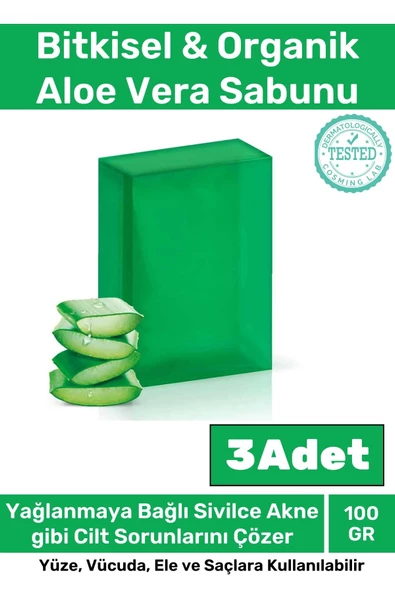 Özel Üretim %100 Doğal Koku Yüz Cilt Beyazlatıcı Organik Nemlendirici Aloe Vera Sabunu 3 Adet