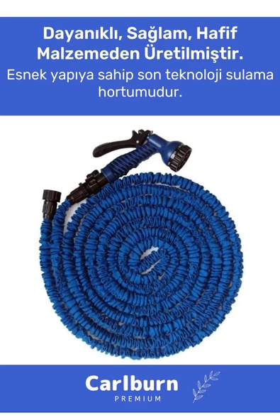 Özel Üretim Dolaşmaz Kırılmaz 7 Kademeli Uzayan Bahçe Sulama Araç Yıkama Tabancalı 15 Metre Hortum - 2