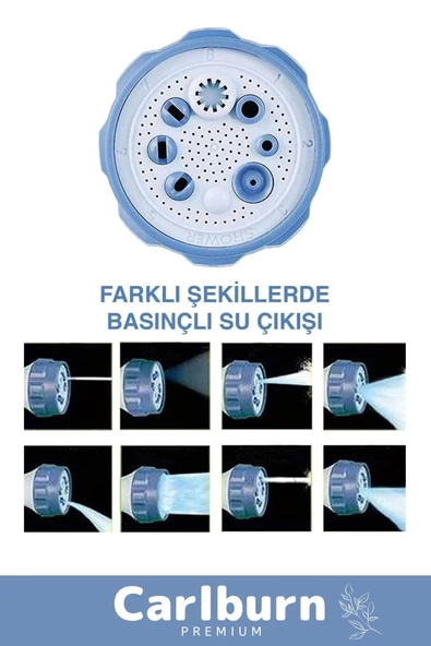 Premium Tazikli Basınçlı Deterjanlı Oto Yıkama Sistemi Makinesi Su Tabancası Sulama Başlığı 8 Modlu - 2