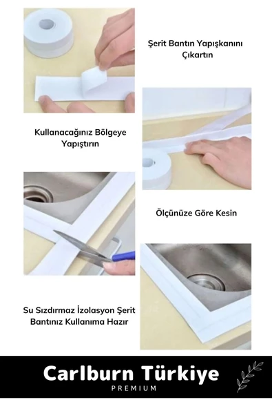Premium Su Geçirmez Sızdırmaz Dayanıklı Lavabo Pvc Yağ Kenar Küf Önleyici 3.2m 3 Adet İzolasyon Bant - 2