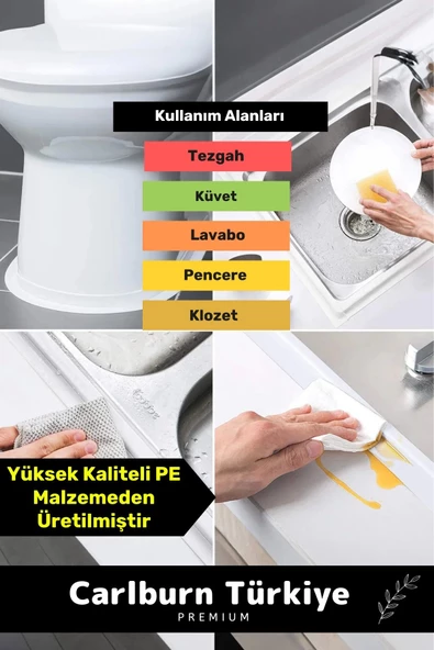 Premium Su Geçirmez Sızdırmaz Dayanıklı Lavabo Pvc Yağ Kenar Küf Önleyici 3.2m 2 Adet İzolasyon Bant - 3