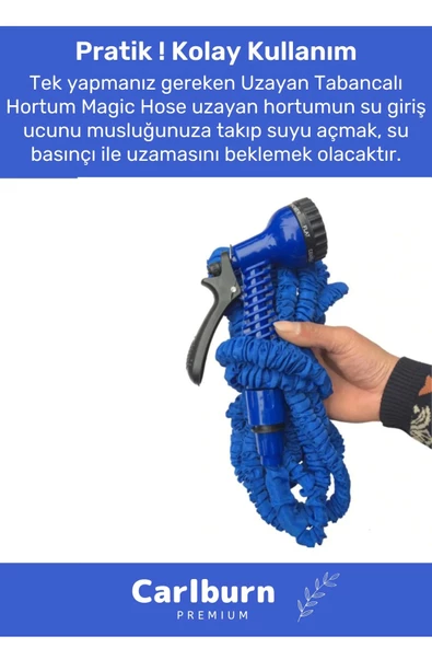 Özel Üretim Dolaşmaz Kırılmaz 7 Kademeli Uzayan Bahçe Sulama Araç Yıkama Tabancalı 15 Metre Hortum - 5