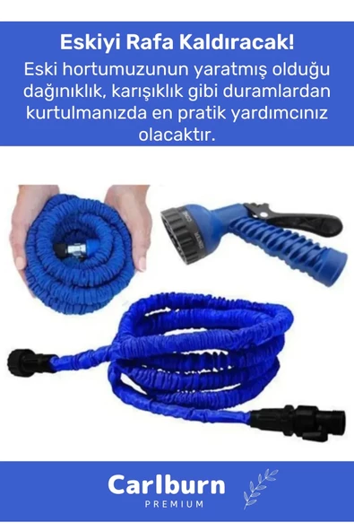 Özel Üretim Dolaşmaz Kırılmaz 7 Kademeli Uzayan Bahçe Sulama Araç Yıkama Tabancalı 15 Metre Hortum - 3