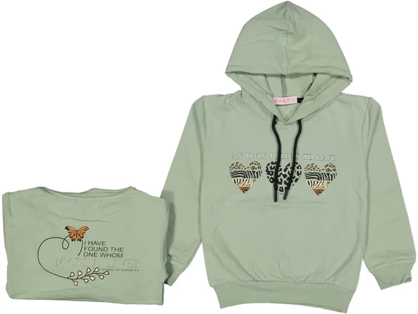 Kız Çocuk Mevsimlik Kalpli Kapüşonlu Sweatshirt BGL-ST03657 - 2