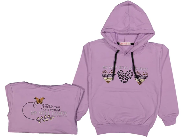 Kız Çocuk Mevsimlik Kalpli Kapüşonlu Sweatshirt BGL-ST03659 ürün görseli