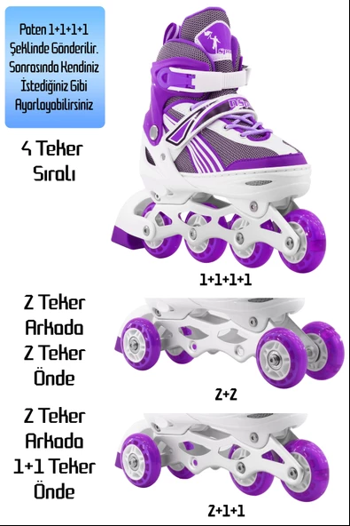 Metal Taban Paten Işıklı Ayarlanabilir Tekerli ve Bedenli Alıştırma Çocuk Genç Pateni MOR 8780 - 3
