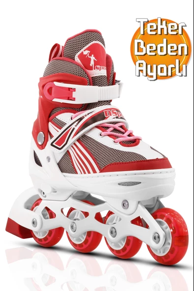 Metal Taban Paten Işıklı Ayarlanabilir Tekerli ve Bedenli Alıştırma Çocuk Genç Pateni KIRMIZI 8780