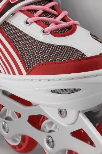 Metal Taban Paten Işıklı Ayarlanabilir Tekerli ve Bedenli Alıştırma Çocuk Genç Pateni KIRMIZI 8780 - 5