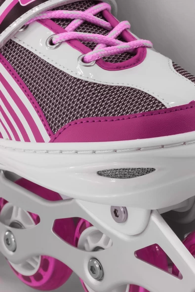 Metal Taban Paten Işıklı Ayarlanabilir Tekerli ve Bedenli Alıştırma Çocuk Genç Pateni PEMBE 8780 - 5