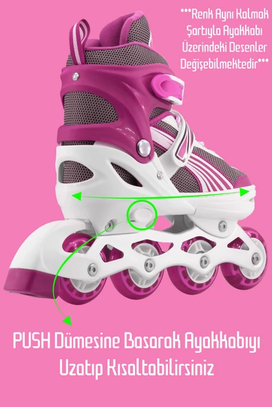Metal Taban Paten Işıklı Ayarlanabilir Tekerli ve Bedenli Alıştırma Çocuk Genç Pateni PEMBE 8780 - 2