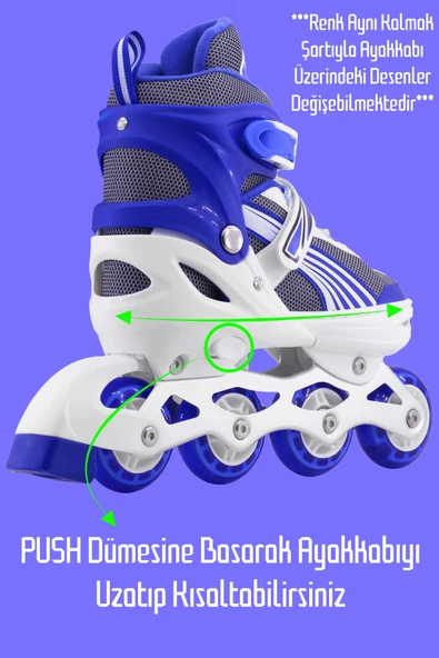 Metal Taban Paten Işıklı Ayarlanabilir Tekerli ve Bedenli Alıştırma Çocuk Genç Pateni MAVİ 8780 - 2