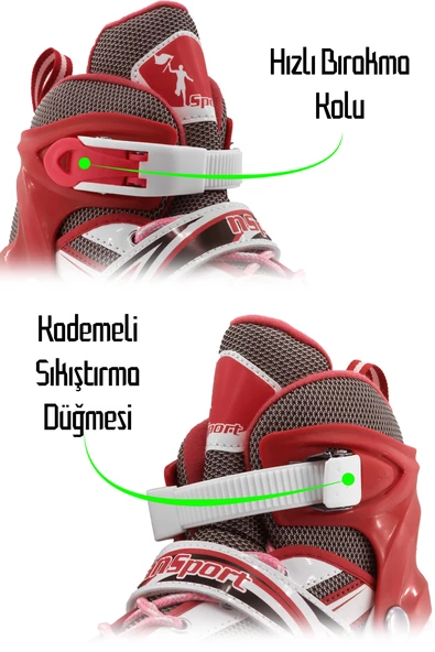 Metal Taban Paten Işıklı Ayarlanabilir Tekerli ve Bedenli Alıştırma Çocuk Genç Pateni KIRMIZI 8780 - 4