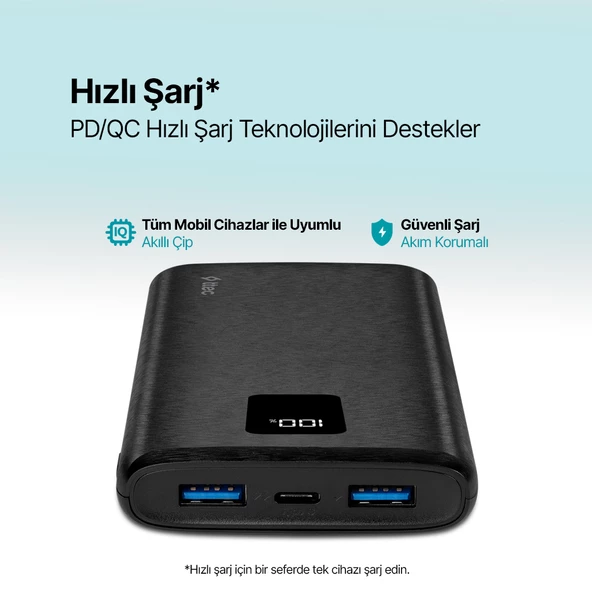 ttec PowerSlim Trio LCD 10.000mAh PD 22,5W Dahili Kablolu Taşınabilir Şarj Aleti / Powerbank - 3