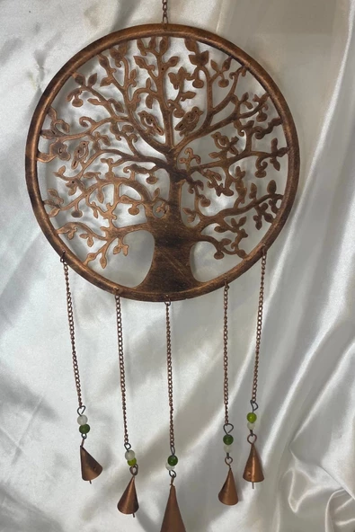 Deprem Zili Çanı Rüzgar Çanı Zili Feng Shui HaYat Ağacı Komple Metal 5 Çanlı Gümüş - Resim 2