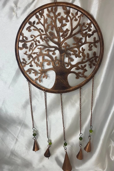 Deprem Zili Çanı Rüzgar Çanı Zili Feng Shui HaYat Ağacı Komple Metal 5 Çanlı Gümüş - Resim 3