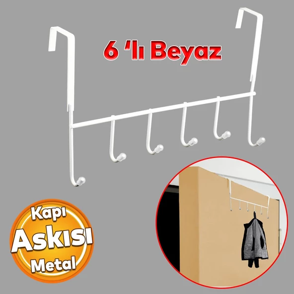 Ahşap Kapı Arkası Askılık Elbise Havlu Asma Askı Metal 6'lı Tekli Banyo Lavabo Sağlam Aparat Beyaz