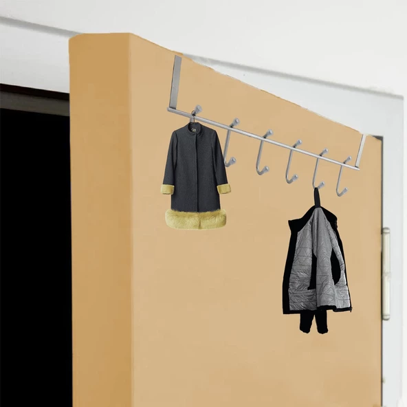 Ahşap Kapı Arkası Çiftli Askılık Elbise Havlu Asma Askı Metal 6'lı Banyo Lavabo Sağlam Aparat Krom - 4