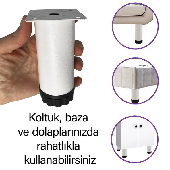 Metal Ayarlanabilir 12 cm Beyaz Destek Ayak Mobilya Kanepe Baza Koltuk Dolap Sehpa TV Ünitesi Ayağı - 2