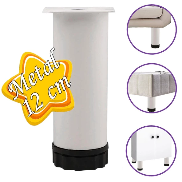 Metal Ayarlanabilir 12 cm Beyaz Destek Ayak Mobilya Kanepe Baza Koltuk Dolap Sehpa TV Ünitesi Ayağı