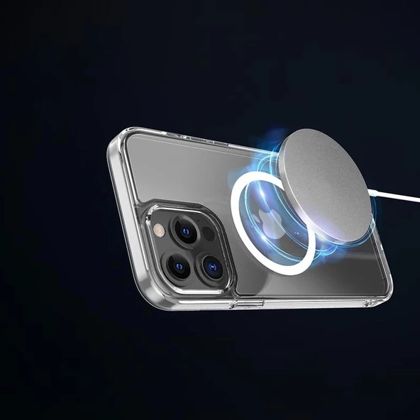 İphone 13 Pro Magsafe Kablosuz Şarj Destekli Manyetik Şeffaf Koruyucu Kılıf - 5