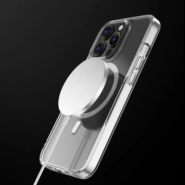 iPhone 13 Pro Max Magsafe Kablosuz Şarj Destekli Manyetik Şeffaf Koruyucu Kılıf - 3