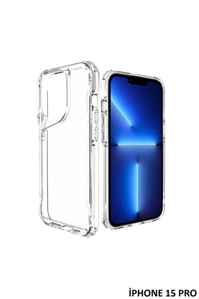 İphone 15 Pro Kılıf Kamera Çıkıntılı Şeffaf Darbe Emici Sert Silikon Kapak T-Max ürün görseli