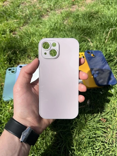 İphone 15 Uyumlu Parlak Premium Renkli Cam Telefon Kılıfı - Resim 5
