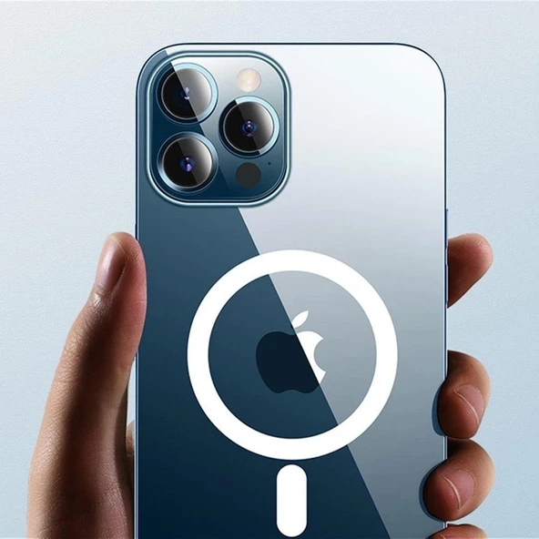İphone 12 Pro Max Dayanıklı Manyetik Şeffaf Kılıf (MagSafe Uyumlu) - Resim 4