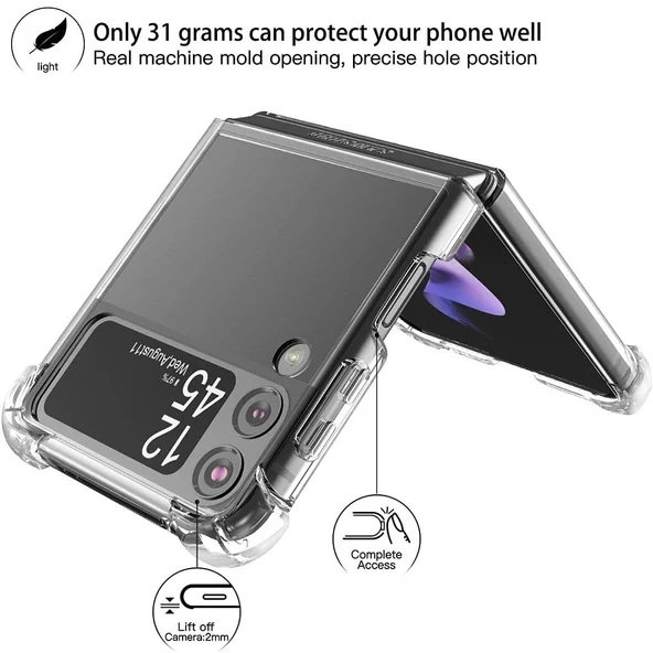 Samsung Z Flip 3 Şeffaf Korumalı Silikon Kılıf - Kapak - Resim 5