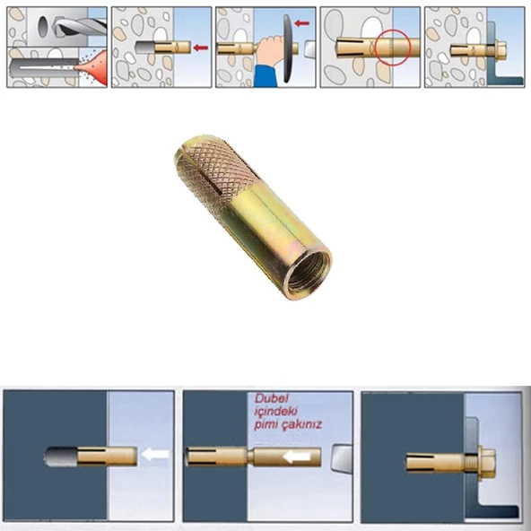 Çakma Çelik Dübel İç Dişli M6 mm Raf İskele Montaj Bağlantı Monte Zemin Tavan Beton Asma Aparat - Resim 6