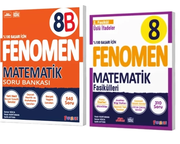 FENOMEN YAYINLARI 8. SINIF Matematik B Soru Bankası ve Matematik 2. Fasikül (Üslü İfadeler)(2 KİTAP) ürün görseli