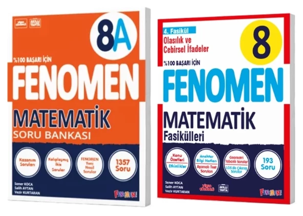 FENOMEN YAYINLARI 8. SINIF Matematik A Soru Bankası ve Matematik 4. Fasikül (Olasılık, Cebirsel İfadeler ve Özdeşlikler) ürün görseli