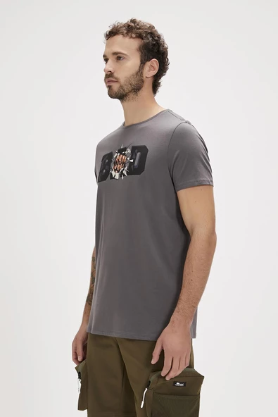 Bad Bear Bang Baskılı Erkek T-shırt 24.01.07.058 Antrasit - Resim 2