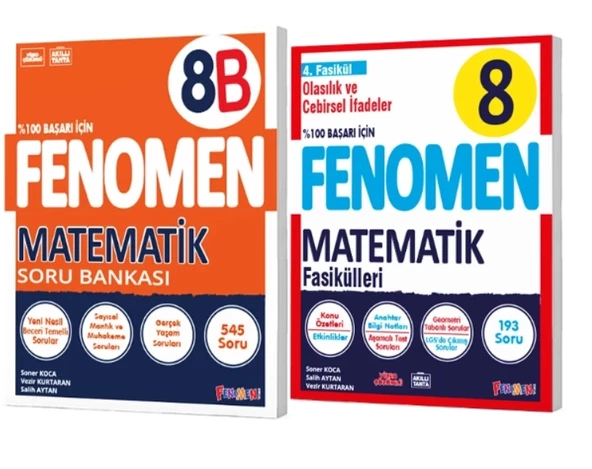 FENOMEN YAYINLARI 8. SINIF Matematik B Soru Bankası ve Matematik 4. Fasikül (Olasılık, Cebirsel İfadeler ve Özdeşlikler)
