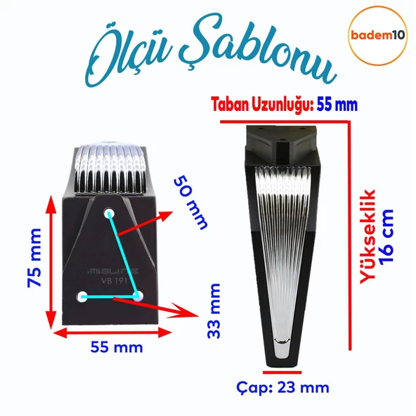 Salkım Mobilya Oturma Grubu Kanepe Sehpa TV Ünitesi Koltuk Ayağı Baza Ayakları Siyah Krom 16 cm - 2