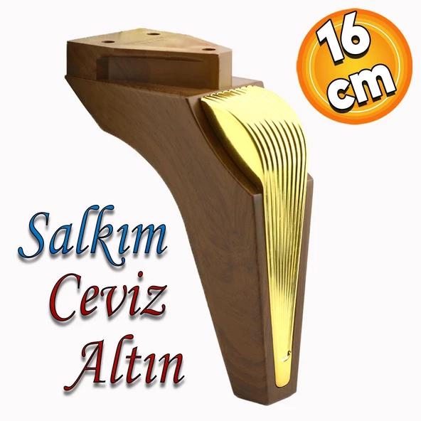 Salkım Mobilya Oturma Grubu Kanepe Sehpa TV Ünitesi Koltuk Ayağı Baza Ayakları Ceviz Altın 16 cm