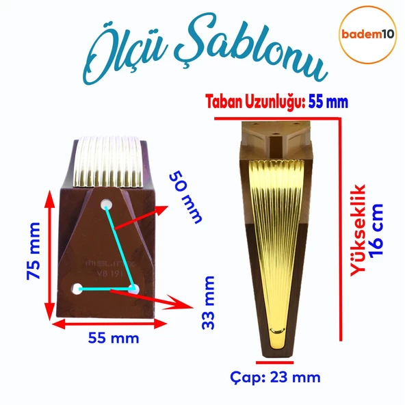 Salkım Mobilya Oturma Grubu Kanepe Sehpa TV Ünitesi Koltuk Ayağı Baza Ayakları Ceviz Altın 16 cm - Resim 2