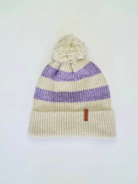 Retrobird Ponponlu Unisex Çizgili Bere Kadın Lila