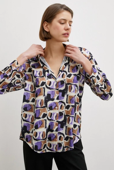 Van Gogh Desenli Gömlek Mor - Resim 6