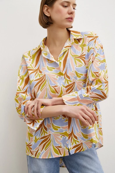 Baskılı Modal Gömlek Pudra - Resim 6