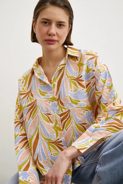 Baskılı Modal Gömlek Pudra ürün görseli