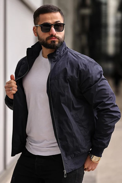 Erkek Gömlek Yaka Baharlık Mont Astarlı Mevsimlik Çeket Lacivert - 3