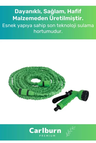 Özel Üretim Dolaşmaz Kırılmaz 7 Kademeli Uzayan Bahçe Sulama Araç Yıkama Tabancalı Hortumu 15 Metre - 2
